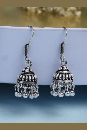 Anouk WomenTraditional Silver Plated Oxidised Jhumka Earrings