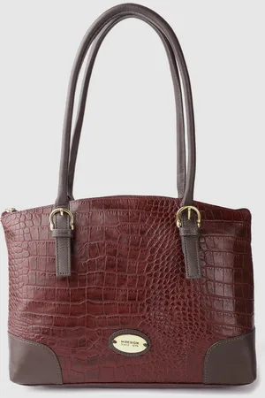 Hidesign Maroon Handcrafted Croc Textured Leather Structured Shoulder Bag
