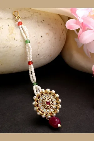 Anouk Women Gold-Plated CZ Stone-Studded Borla Maang Tikka