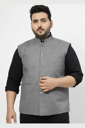 Pluss Mandarin Collar Woven Nehru Jacket