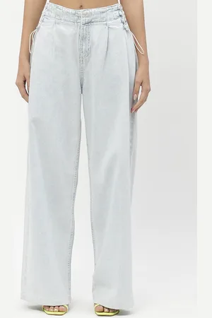 MADAME Women Wide Leg Clean Look Heavy Fade Cotton Jeans