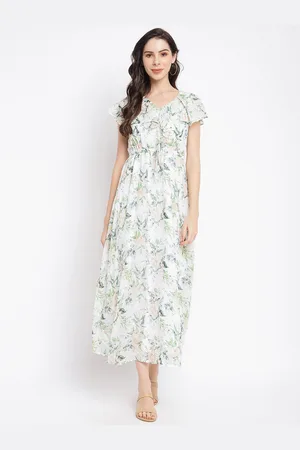 Latin Quarters Women Green & White Floral Maxi Midi Dress