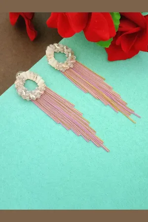 DIVASTRI Gold-Plated Artificial Beaded Contemporary Drop Earrings