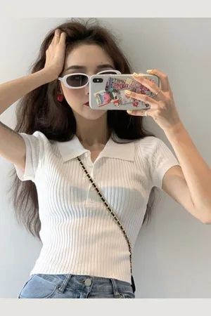 HERE&NOW Women Shirt Collar Crop Top
