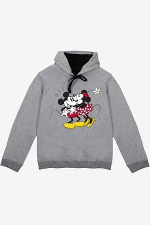 YK Girls Grey Mickey & Mouse Printed Hooded Sweatshirt