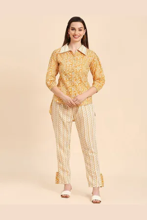 GUFRINA Ethnic Motifs Printed Shirt Collar High Low Shirt & Trousers