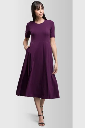 FableStreet Women Purple Solid Fit and Flare Dress
