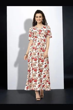MISS AYSE Women Floral Printed Cotton Maxi Dress