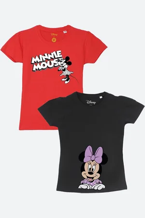YK Girls Red & Black 2 Minnie Mouse Printed Pure Cotton T-shirt