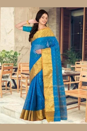 Laa Calcutta Woven Design Zari Pure Cotton Taant Saree