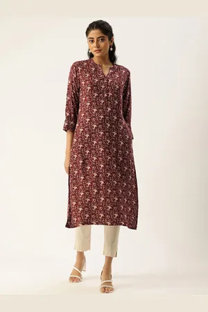 Amukti Printed Mandarin Collar Roll-Up Sleeves Kurta