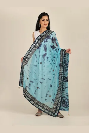 Exotic India Seajet Tie & Dye Digital Print Bemberg Extra-Wide Dupatta With Tassels