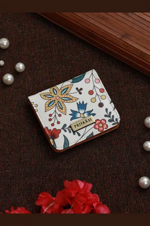 Priyaasi Women White & Blue Floral Printed PU Two Fold Wallet