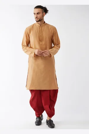Vastramay Men Rose Gold Kurta with Dhoti Pants