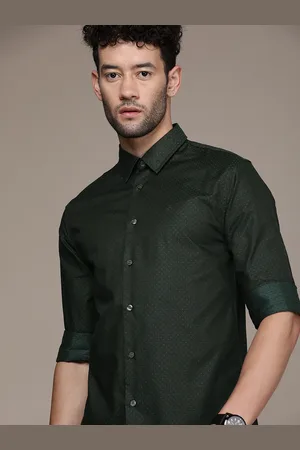 Calvin Klein Men Olive Green Self Design Opaque Smart Casual Shirt