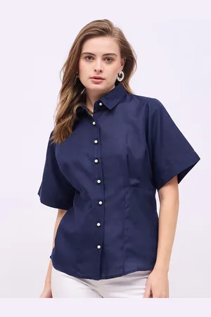 Styli Women Spread Collar Solid Cotton Casual Shirt