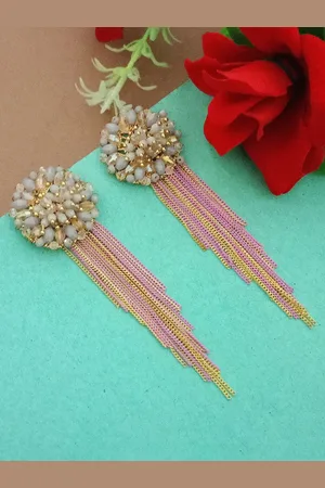 DIVASTRI Gold-Plated Artificial Beads Beaded Contemporary Drop Earrings