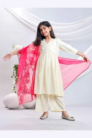 misbis Girls Embroidered Regular Sequinned Kurti with Palazzos & With Dupatta