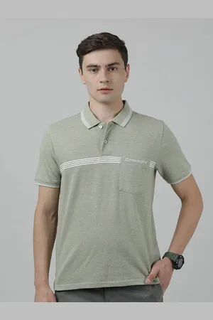 Crocodile Colourblocked Polo Collar Slim Fit Cotton T-shirt