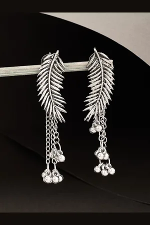 ATIBELLE Silver-Plated Leaf Shaped Drop Earrings