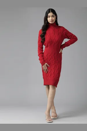 Cayman Cable Knit High Neck Acrylic Bodycon Dress