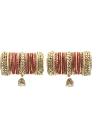 Leshya Set Of 70 Brass Plated Kundan Studded Bangles