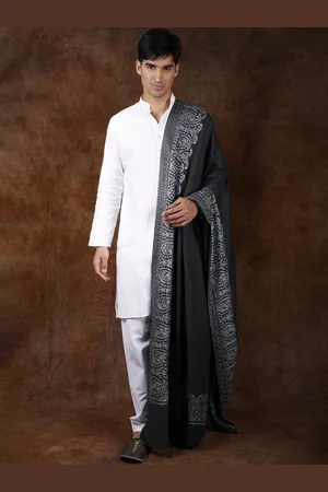 Exotic India Woodland Gray Aari Embroidered Paisleys Border Pure Wool Shawl
