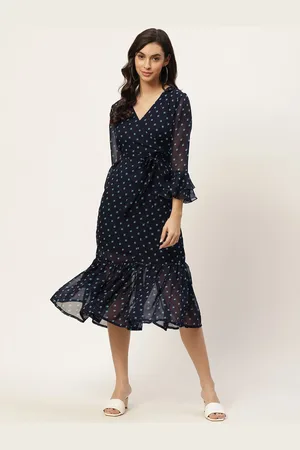 Chemistry Women Printed Bell Sleeves Wrap Midi Dress