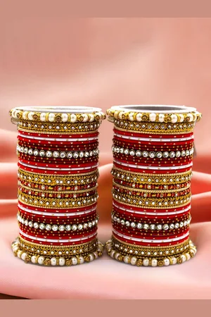Leshya Set Of 70 Brass-Plated Stone-Studded & Beaded Bangles