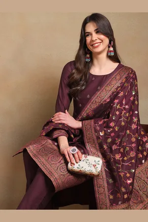 Ahika Woven Design Straight Kurta with Trousers & Dupatta