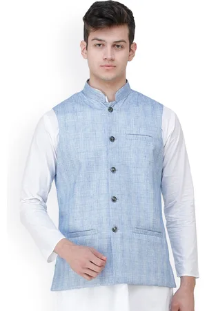 Exotic India Excalibur Double Check Pattern Nehru Jacket with Front Pockets