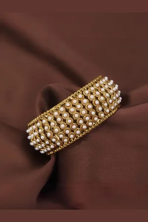 I Jewels Gold-Plated Beaded Kada Bangle