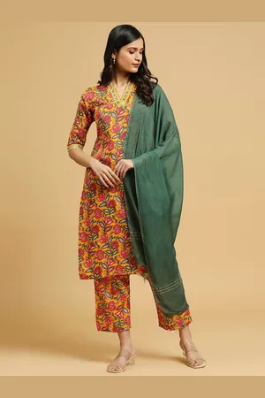 GUFRINA Floral Printed Sequinned Kurta & Trousers With Dupatta