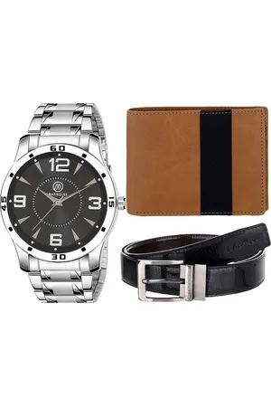 MARKQUES Men Silver-Toned & Black Solid Leather Accessory Gift Set