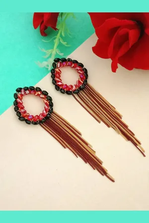 DIVASTRI Gold-Plated Artificial Beads Beaded Contemporary Drop Earrings