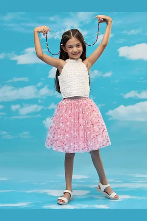 LIL DRAMA Girls Embellished Top with Skirt