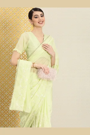 House of Pataudi Floral Embroidered Organza Saree