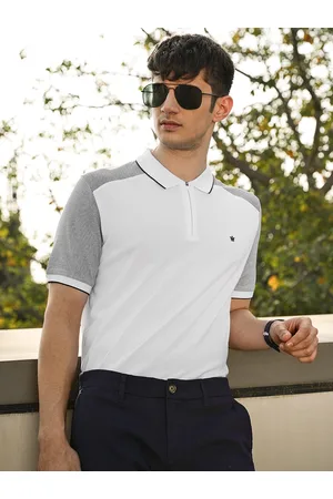Louis Philippe Men White & Navy Blue Polo Collar T-shirt