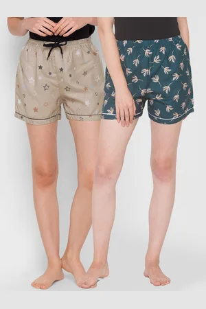 FashionRack Women Green & Beige Pack of 2 Printed Lounge Shorts