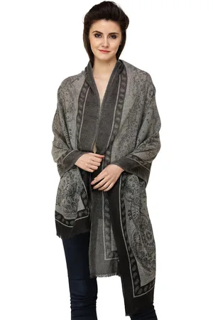 Exotic India Caviar Black and Gray Self-Weave Cashmere Stole