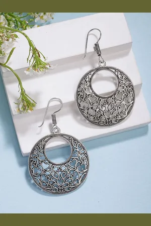 Anouk Women Ethnic Silver-Plated Oxidised Chandbali Earrings