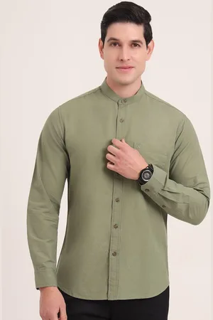 Greenfibre Men Regular Fit Band Collar Solid Cotton Casual Shirt