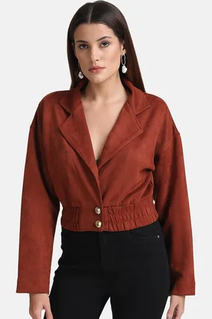 Kazo Women Rust Suede Crop Tailored Jacket