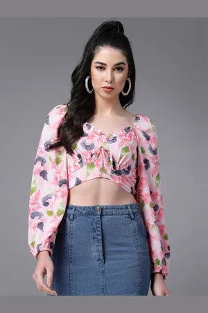 DressBerry Floral Print Sweetheart Neck Crepe Crop Top