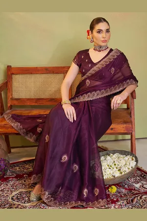 Kalista Ethnic Motifs Embroidered Pure Chiffon Saree