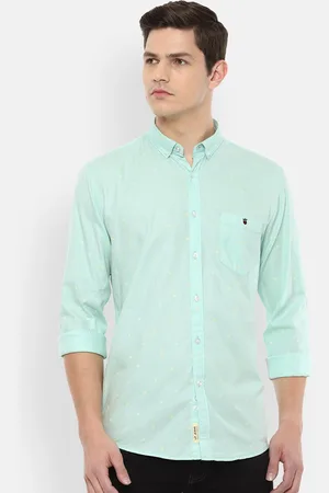 Louis Philippe Men Turquoise Blue & Yellow Slim Fit Printed Pure Cotton Casual Shirt