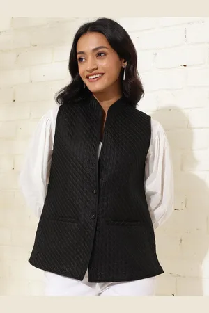 Fabindia Woven Mandarin Collar Sleeveless Nehru Jacket