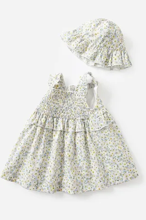Stylecast Girls White Floral Print Square Neck Cotton Fit & Flare Dress