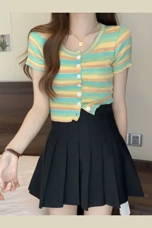 HERE&NOW Women Striped Scoop Neck Woollen Top