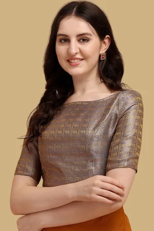 OOMPH Women Woven Design Boat Neck Jacquard Saree Blouse